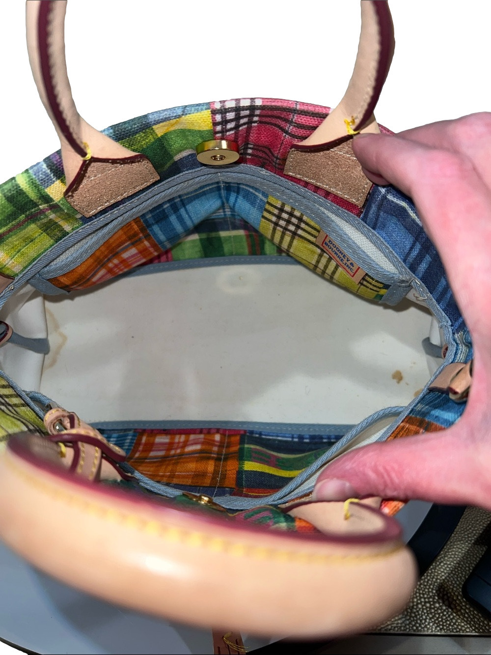 Dooney & Bourke Picnic Plaid Madras Tote in Patchwork - Picture 12 of 13